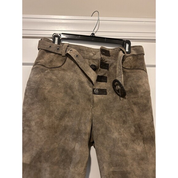 VINTAGE LANDHAUS OKTOBERFEST LEATHER Brown Lederhosen 32 Waist Belt REN Festival - Picture 3 of 10